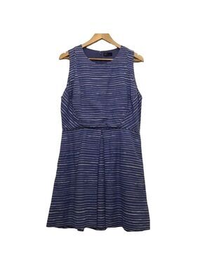 Gap Linen&Cotton blend Sleeveless Dress Coastal pockets blue white Plus Size 14